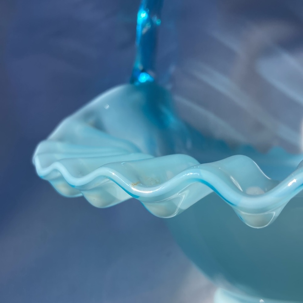 Fenton Aqua Blue Opalescent Basket - Picture 4 of 5